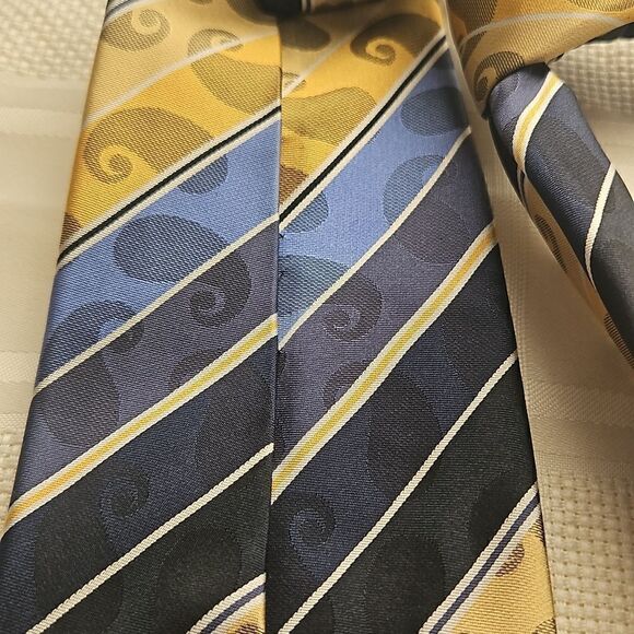 Boulevard Club Men Stripped Tie Yellow/ Navy Blue - Picture 16 of 16